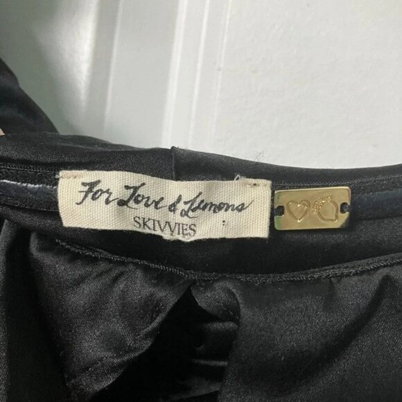 For Love & Lemons Scivvies Bodysuit Black Silk Blend Ruffle Off Shoulder Tank - Picture 6 of 8